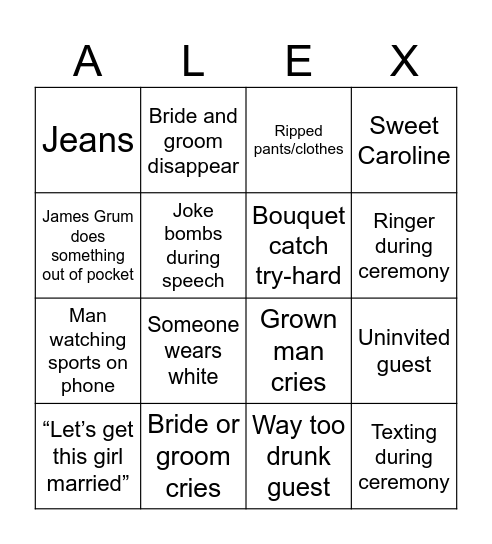 Haley and Alex Bingo Card