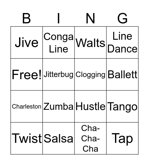 Dance Styles Bingo Card