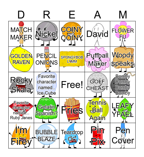 Favorite Character Bingo Card