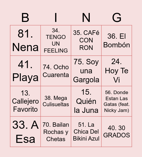 Bianchu Fest Bingo Card