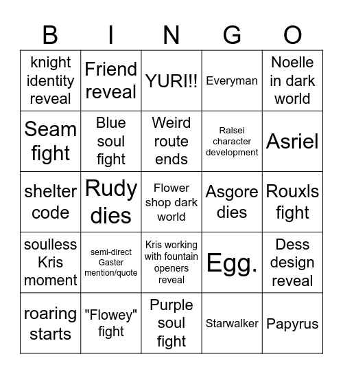 Deltarune ch5 Bingo Card