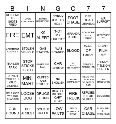 ON PATROL LIVE Bingo Card