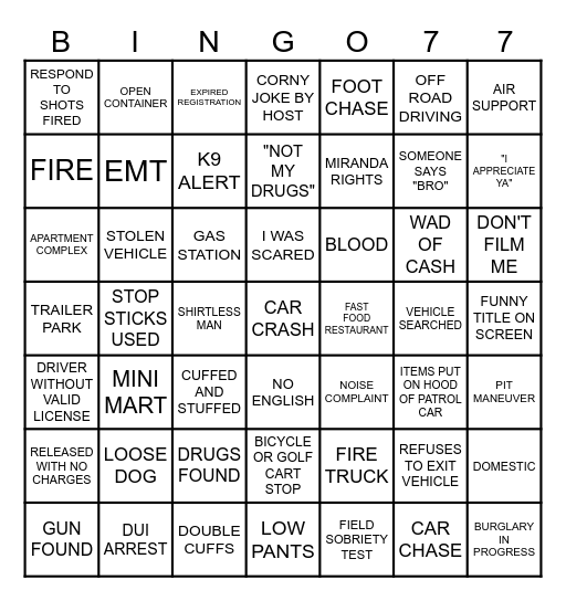 ON PATROL LIVE Bingo Card