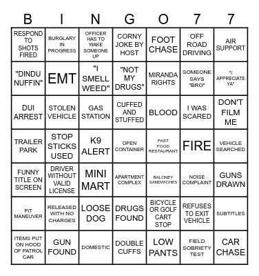 ON PATROL LIVE Bingo Card