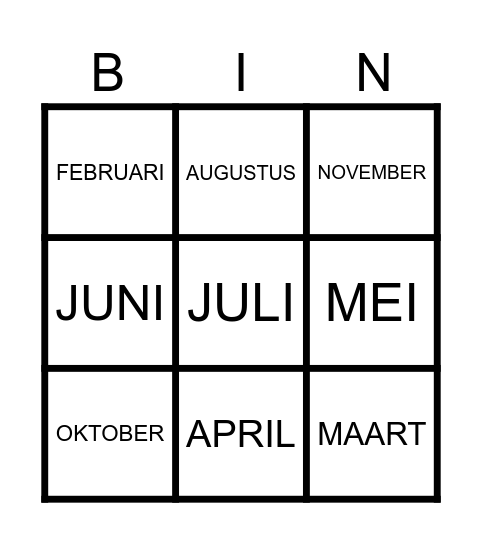 DE MAANDEN Bingo Card
