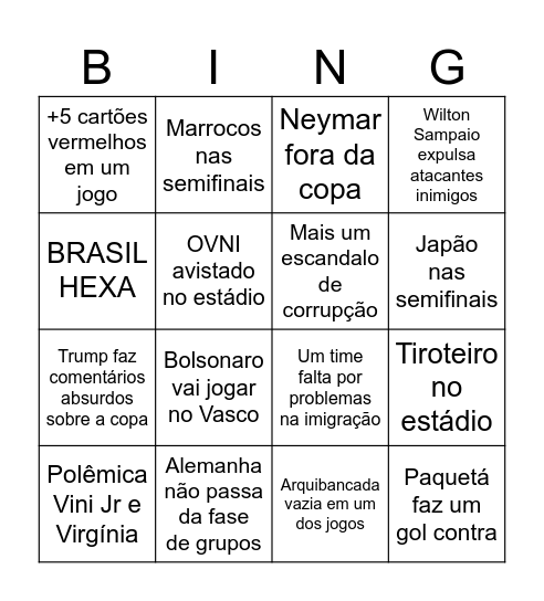 Bingo da Copa Bingo Card