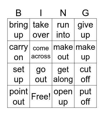Phrasal Verbs Bingo Card