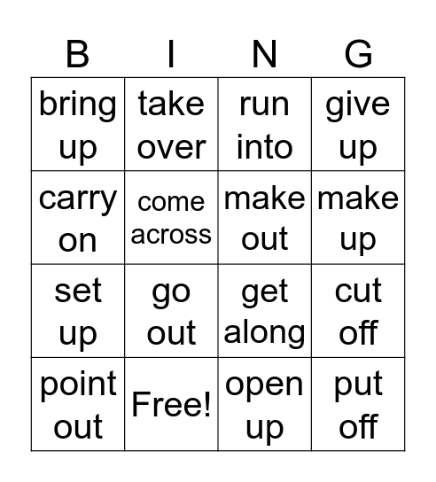 Phrasal Verbs Bingo Card