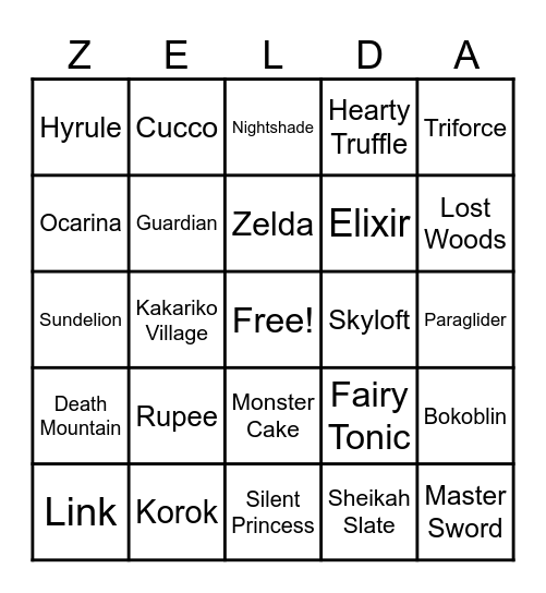 Zelda Bingo Card