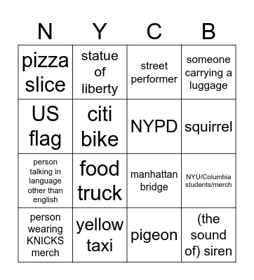 NYC BINGO Card