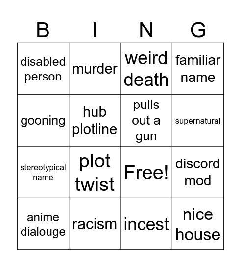Untitled Bingo Card