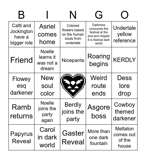 Deltarune Chapter 5 Bingo Card