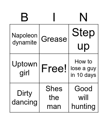 Movie Bingo Card