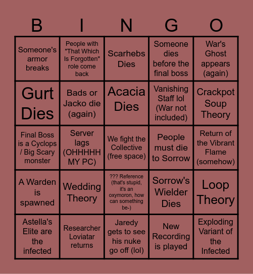 Ruin & Rebirth: Day 7 BINGO Card