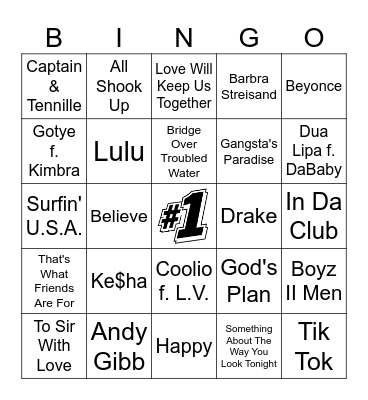 Billboard End-Of-Year #1s (Part 2) Bingo Card