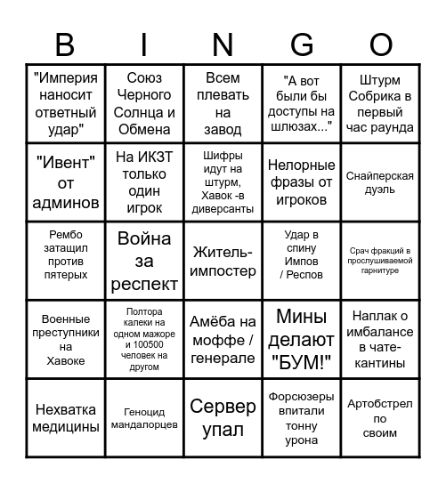 BINGO CORVAX STAR WARS Bingo Card