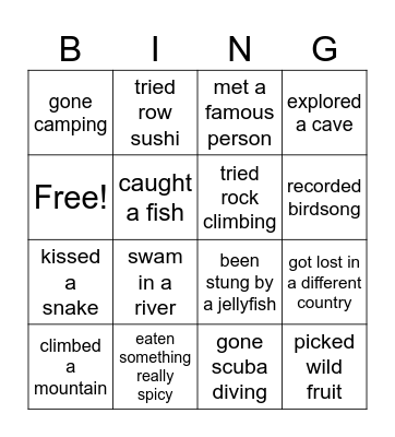 Unit 11: life experiences Bingo Card