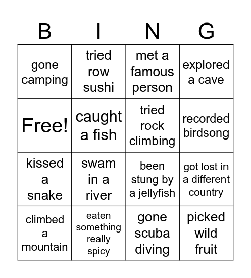 Unit 11: life experiences Bingo Card