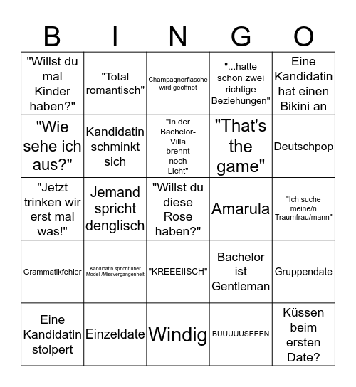 Bachelor Bingo 2017 Folge 2 Bingo Card