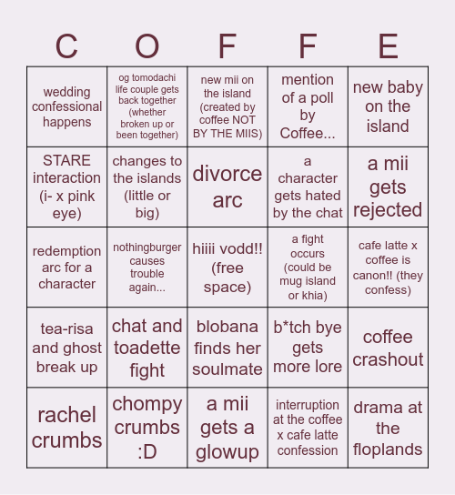 Mug Island Island BINGO!! Bingo Card