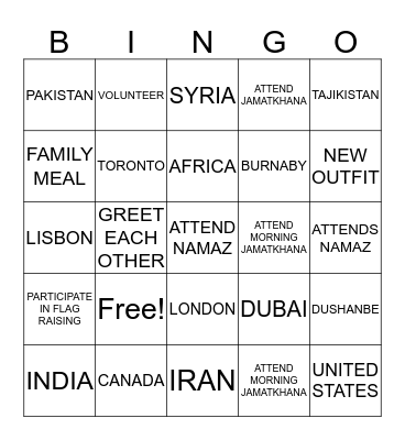 FAMILY BINGO Card