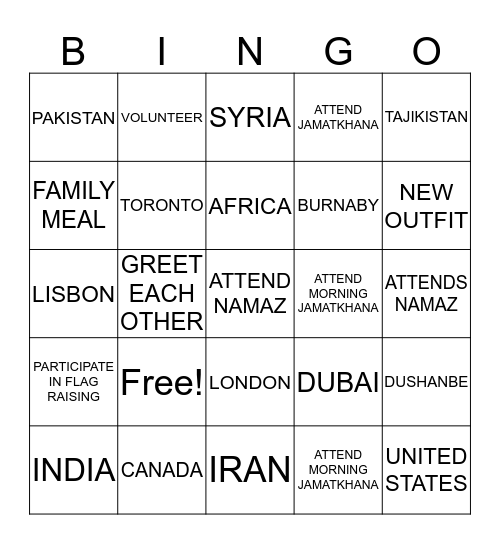 FAMILY BINGO Card