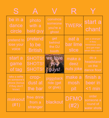 Sarah and Avery's 21st Bingo Card