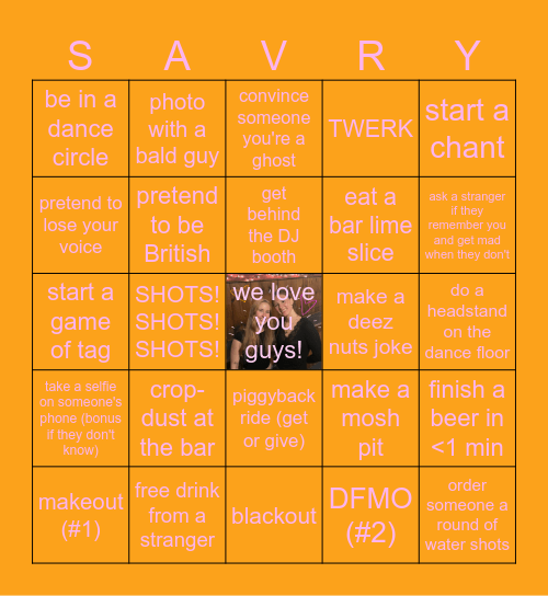 Sarah and Avery's 21st Bingo Card