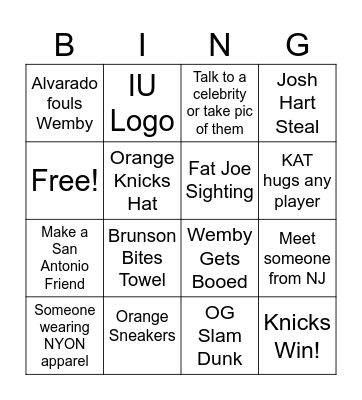 Knicks NBA Finals Bing Bong - Game 5 Bingo Card
