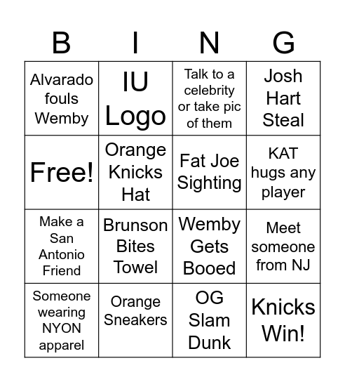 Knicks NBA Finals Bing Bong - Game 5 Bingo Card