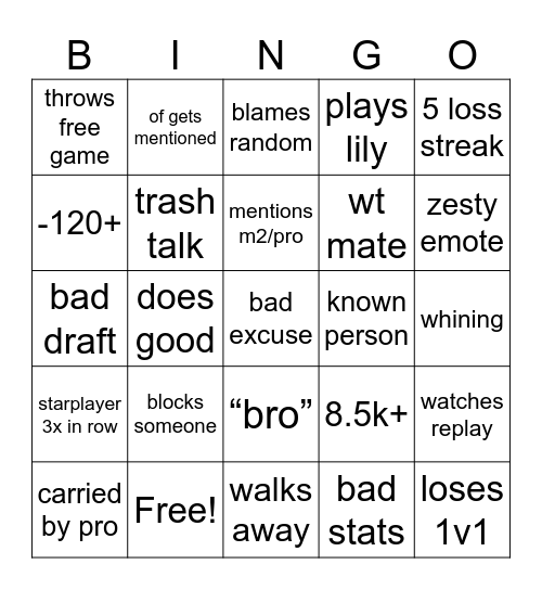 Caden Bingo Card