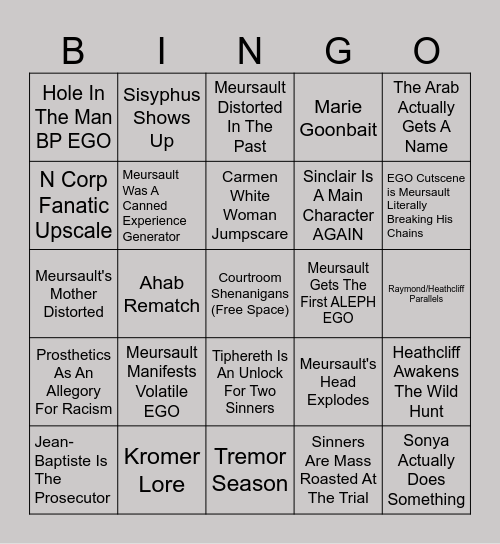 Canto X Bingo Card