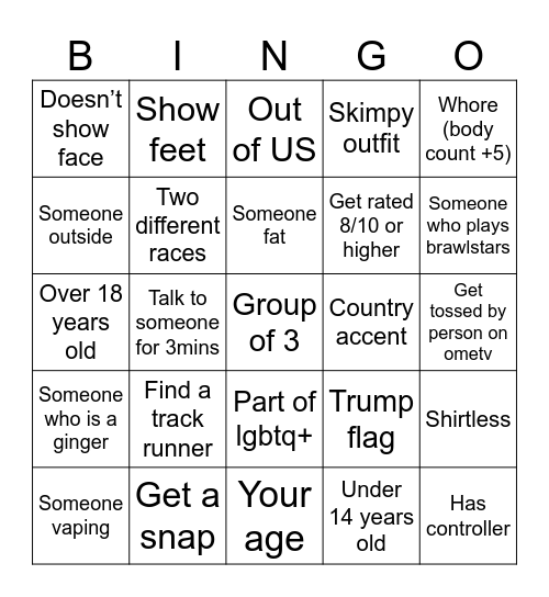 Ometv Bingo Card