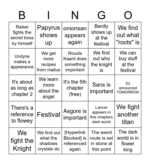 Deltarune chapter 5 bingo Card