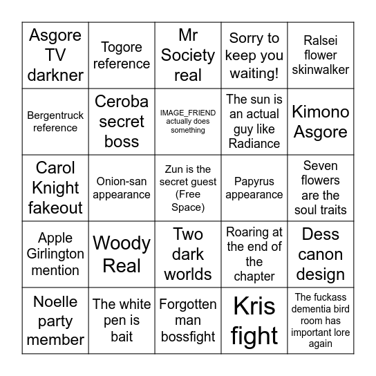 Chapter 5 Predictions Bingo Card