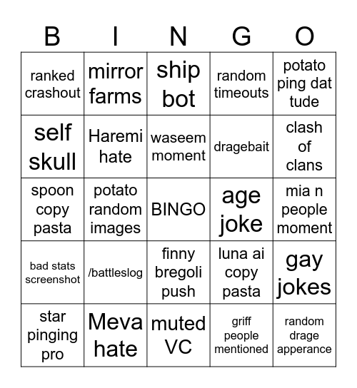 Drage server bingo Card