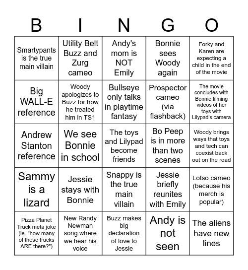 Toy Story 5 Bingo Card