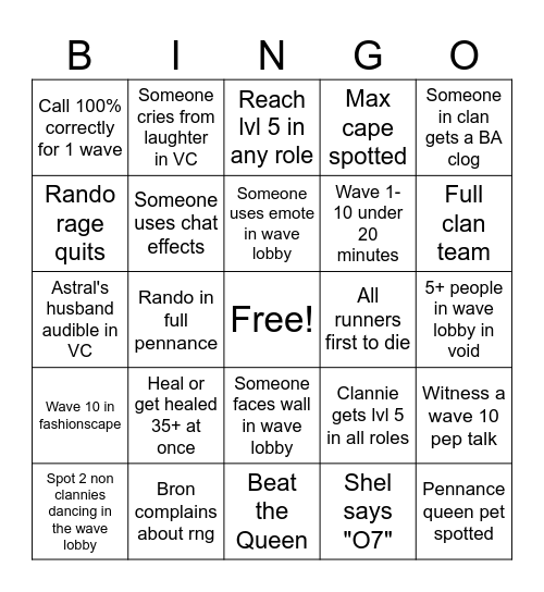 Barbarian Assault Bingo Card