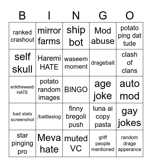 Drage server bingo Card