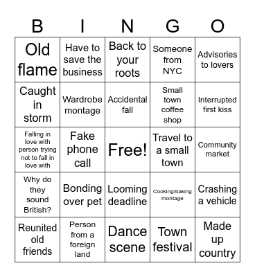 Hallmark Movie Bingo Card