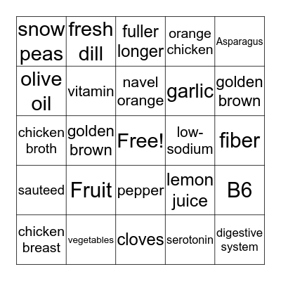 Sauteed Orange Chicken Bingo Card