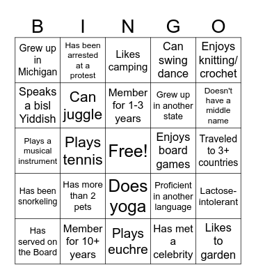 Human Bingo Card