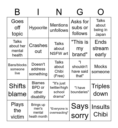 Deme Chibi drama bingo Card