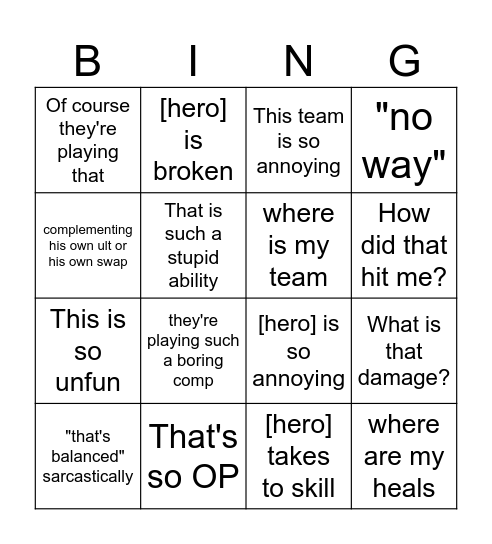 Ben playing OW Bingo Card