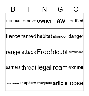 Taming Wild Beasts Bingo Card