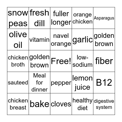 Sauteed Orange Chicken Bingo Card