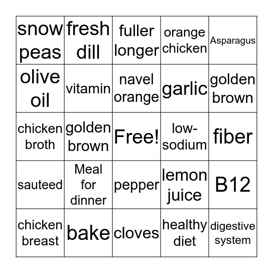 Sauteed Orange Chicken Bingo Card