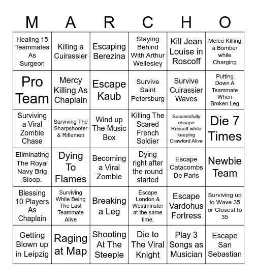Guts & Blackpowder Quests. Bingo Card