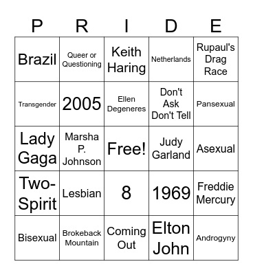 Pride Bingo! Bingo Card