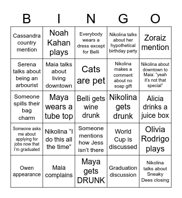 B3 (Belli Birthday Bingo) Bingo Card